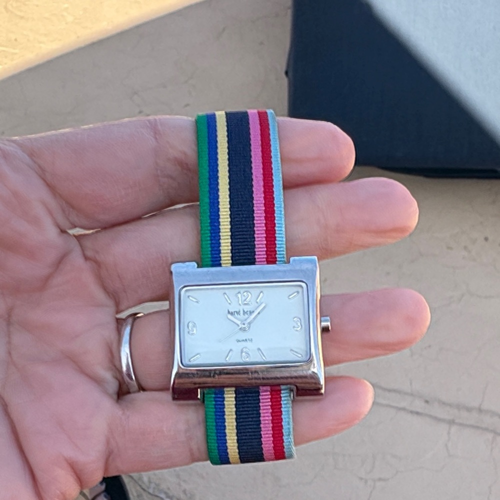 Henri Bendel Silver Watch with Striped Strap